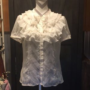 The Limited sheer cream ruffle blouse - size L